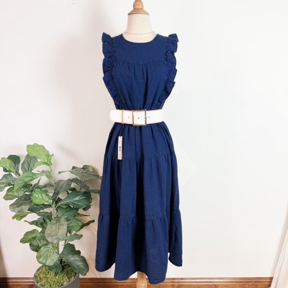 💋Madewell Navy Midi Dress with Ruffles
